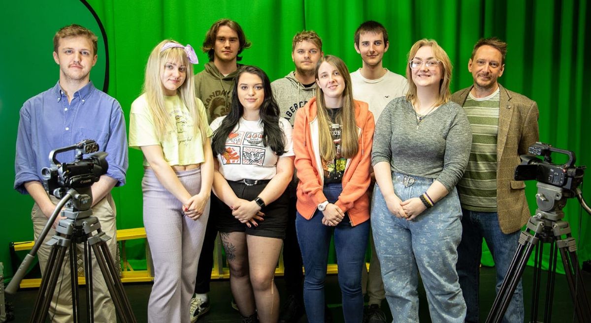 Eoin Robinson with HND Performing Arts students with Lecturer Steven Leewi